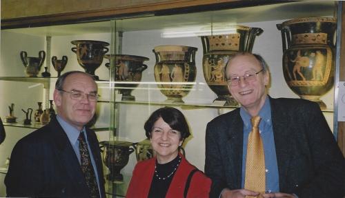Irene with David Holton and Peter Mackridge, presentation of "Comprehensive Grammar of Modern Greek", London 1997