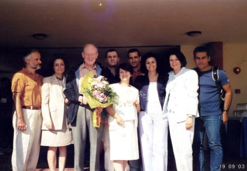 Irene with David Warburton and colleagues at ICGL6 in Rethymno (2003)